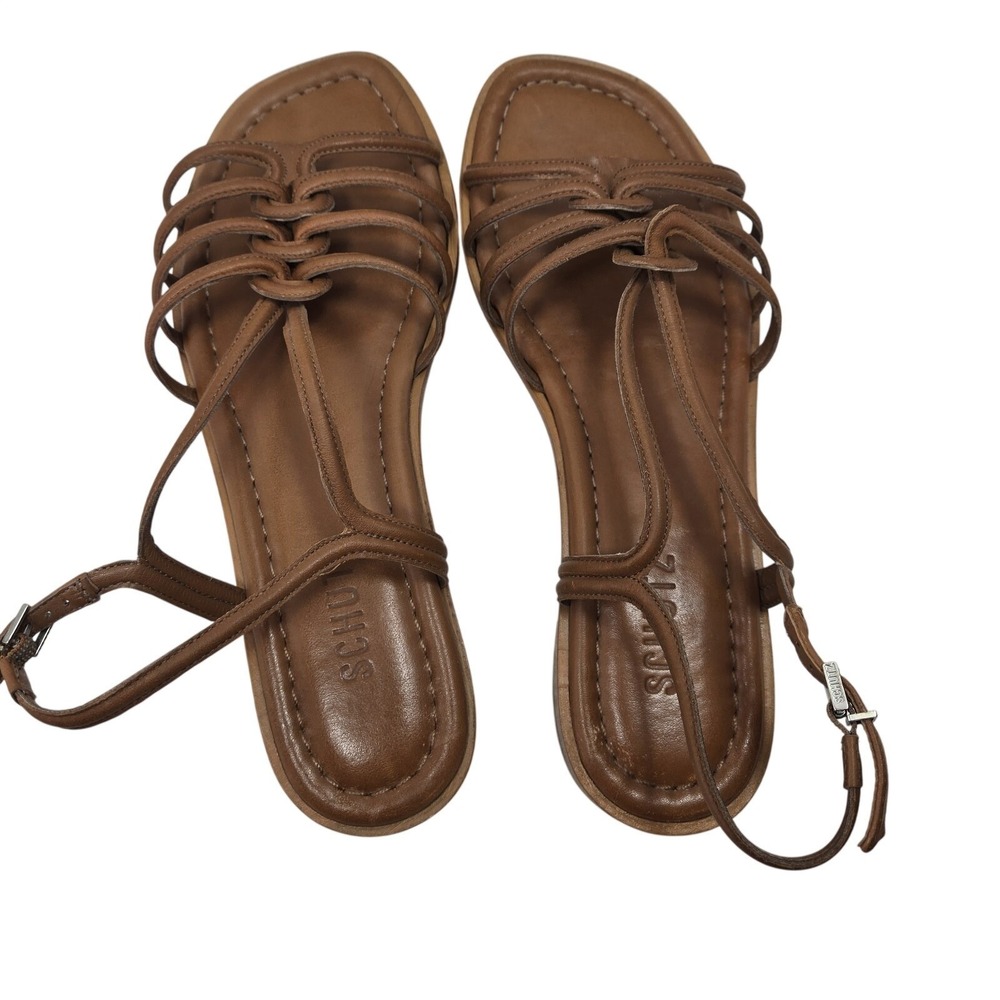 Schutz Octavia Flat Sandals Womens 9 Brown Leather Caged Strappy Minimalist Braz - Picture 2 of 16